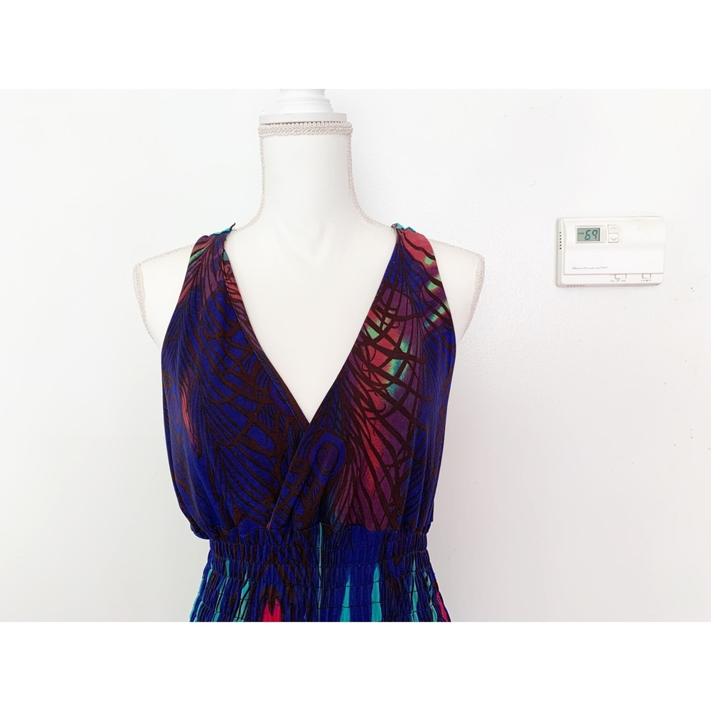 Multi color Peacock print Maxi Dress Size XXL - Picture 4 of 10